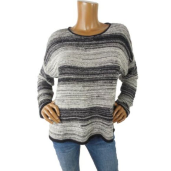 Eileen Fisher Sweaters - EILEEN FISHER Sweater L Black/Tan Casual Relaxed Cropped Linen Wool Long Sleeves